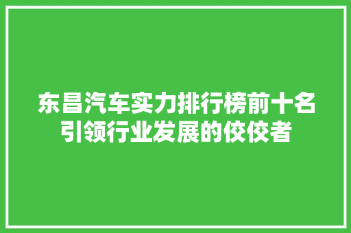 东昌汽车实力排行榜前十名引领行业发展的佼佼者