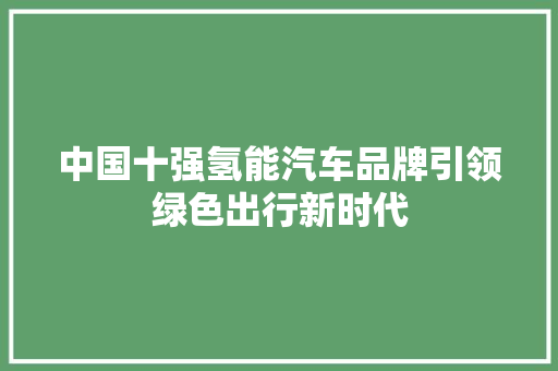 中国十强氢能汽车品牌引领绿色出行新时代