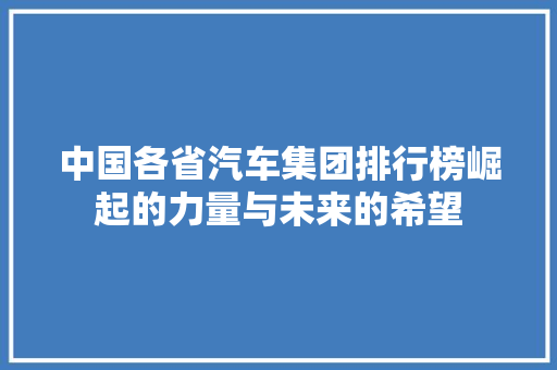 中国各省汽车集团排行榜崛起的力量与未来的希望