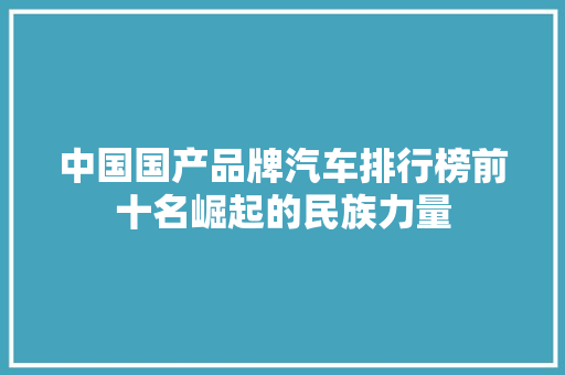 中国国产品牌汽车排行榜前十名崛起的民族力量