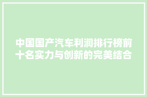 中国国产汽车利润排行榜前十名实力与创新的完美结合