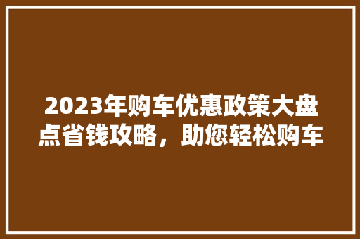 2023年购车优惠政策大盘点省钱攻略，助您轻松购车