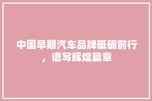 中国早期汽车品牌砥砺前行，谱写辉煌篇章