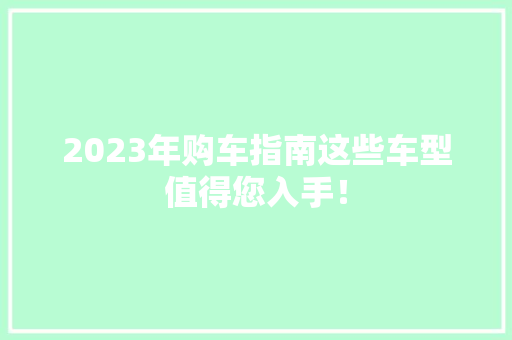 2023年购车指南这些车型值得您入手！