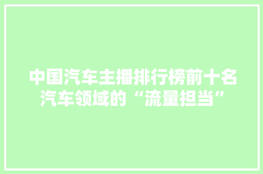 中国汽车主播排行榜前十名汽车领域的“流量担当”