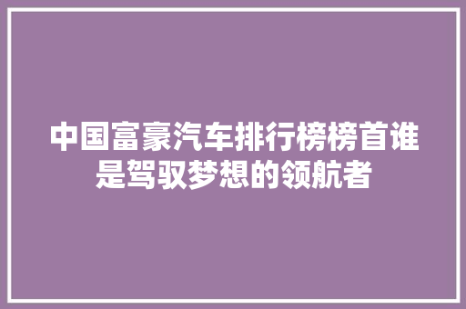 中国富豪汽车排行榜榜首谁是驾驭梦想的领航者