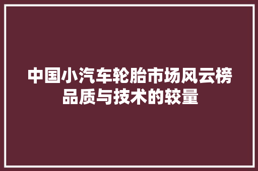 中国小汽车轮胎市场风云榜品质与技术的较量