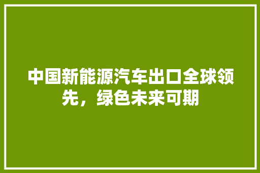 中国新能源汽车出口全球领先，绿色未来可期