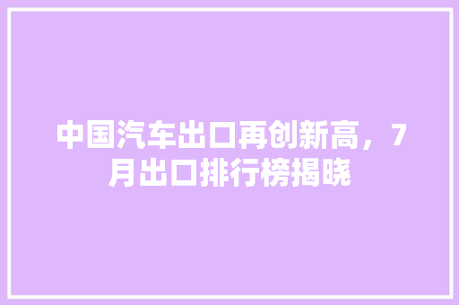 中国汽车出口再创新高，7月出口排行榜揭晓