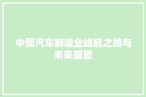 中国汽车制造业崛起之路与未来展望
