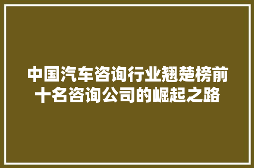 中国汽车咨询行业翘楚榜前十名咨询公司的崛起之路