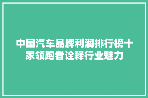 中国汽车品牌利润排行榜十家领跑者诠释行业魅力