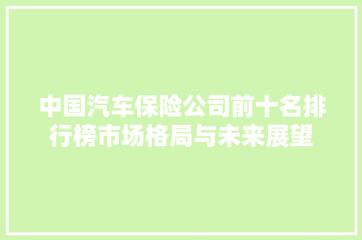 中国汽车保险公司前十名排行榜市场格局与未来展望