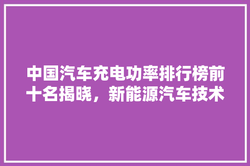 中国汽车充电功率排行榜前十名揭晓，新能源汽车技术革新再攀高峰