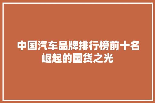 中国汽车品牌排行榜前十名崛起的国货之光