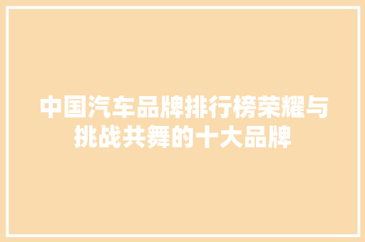 中国汽车品牌排行榜荣耀与挑战共舞的十大品牌