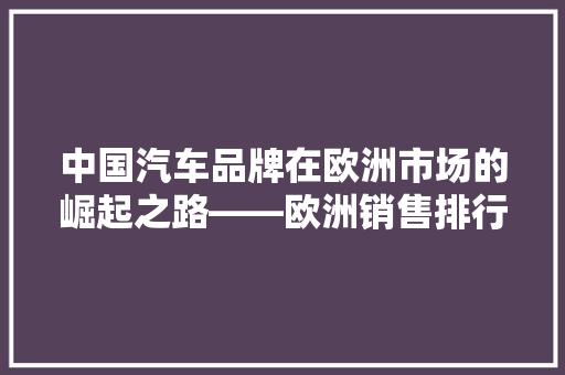 中国汽车品牌在欧洲市场的崛起之路——欧洲销售排行榜前十名