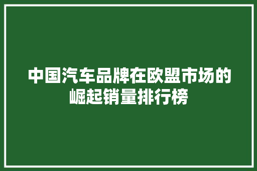 中国汽车品牌在欧盟市场的崛起销量排行榜