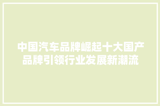 中国汽车品牌崛起十大国产品牌引领行业发展新潮流