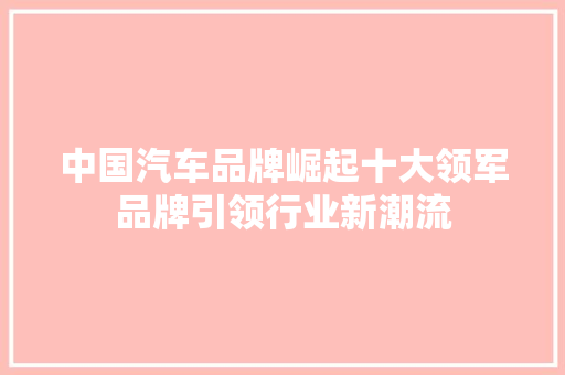 中国汽车品牌崛起十大领军品牌引领行业新潮流