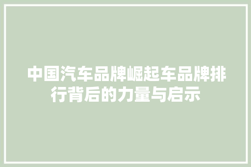 中国汽车品牌崛起车品牌排行背后的力量与启示