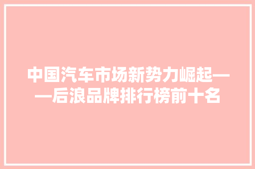 中国汽车市场新势力崛起——后浪品牌排行榜前十名