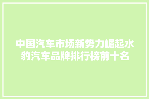 中国汽车市场新势力崛起水豹汽车品牌排行榜前十名