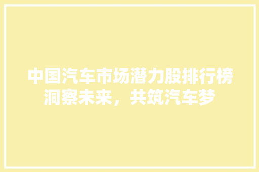 中国汽车市场潜力股排行榜洞察未来，共筑汽车梦