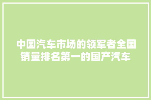 中国汽车市场的领军者全国销量排名第一的国产汽车
