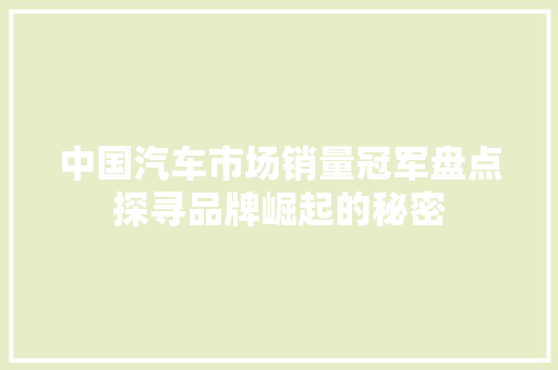 中国汽车市场销量冠军盘点探寻品牌崛起的秘密