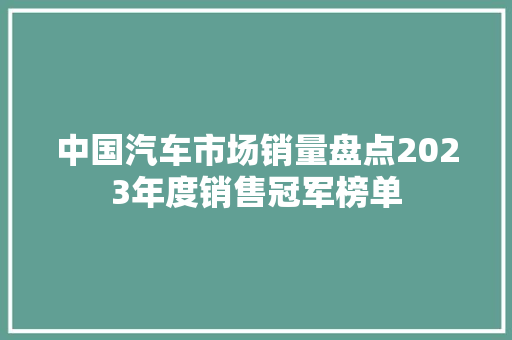 中国汽车市场销量盘点2023年度销售冠军榜单