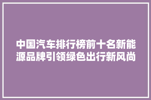 中国汽车排行榜前十名新能源品牌引领绿色出行新风尚