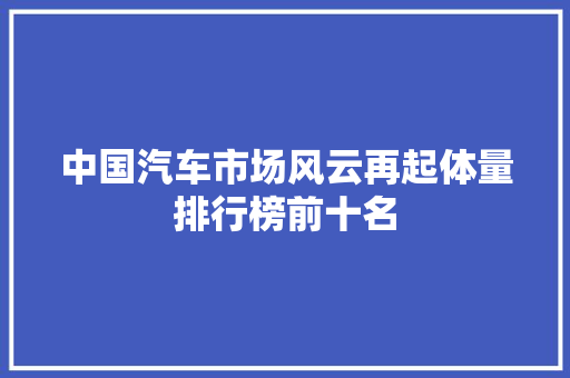 中国汽车市场风云再起体量排行榜前十名