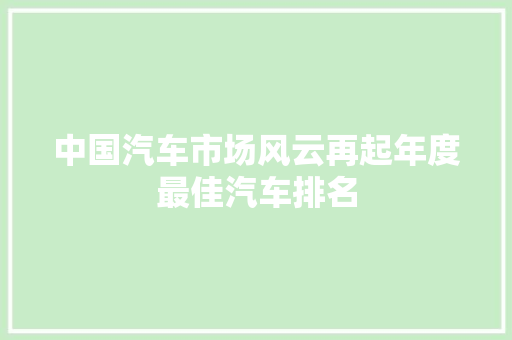 中国汽车市场风云再起年度最佳汽车排名