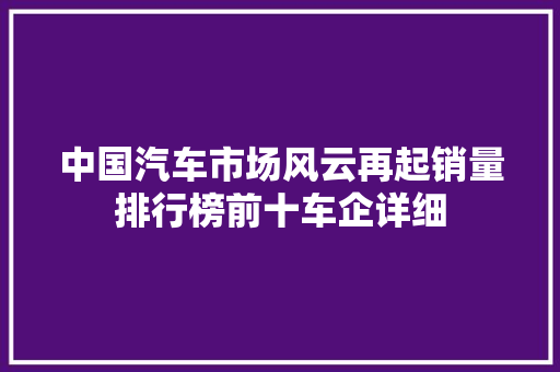 中国汽车市场风云再起销量排行榜前十车企详细