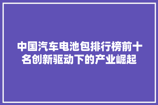 中国汽车电池包排行榜前十名创新驱动下的产业崛起