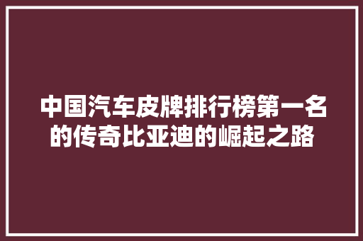 中国汽车皮牌排行榜第一名的传奇比亚迪的崛起之路