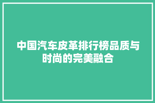 中国汽车皮革排行榜品质与时尚的完美融合