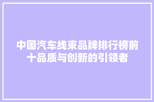 中国汽车线束品牌排行榜前十品质与创新的引领者