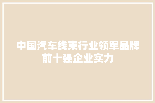 中国汽车线束行业领军品牌前十强企业实力