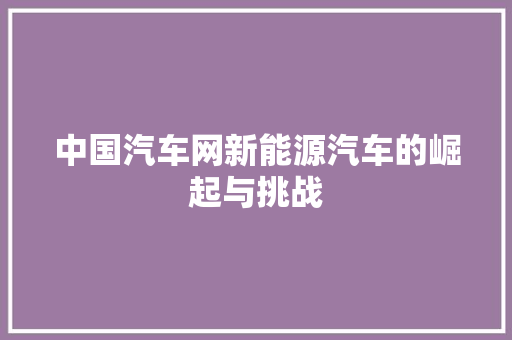 中国汽车网新能源汽车的崛起与挑战