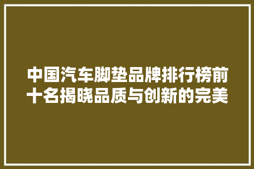 中国汽车脚垫品牌排行榜前十名揭晓品质与创新的完美融合