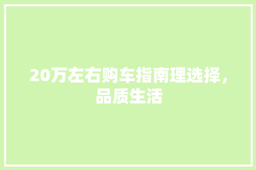 20万左右购车指南理选择，品质生活