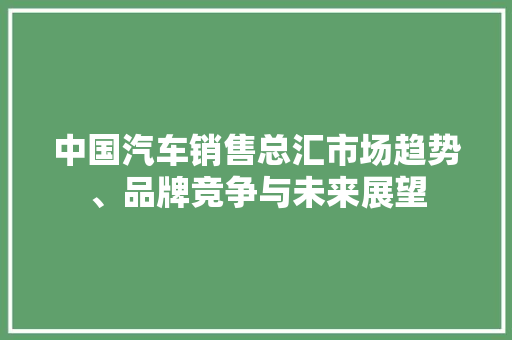 中国汽车销售总汇市场趋势、品牌竞争与未来展望