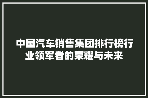 中国汽车销售集团排行榜行业领军者的荣耀与未来