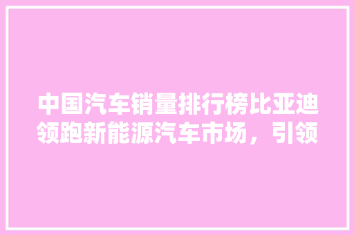中国汽车销量排行榜比亚迪领跑新能源汽车市场，引领绿色出行新潮流