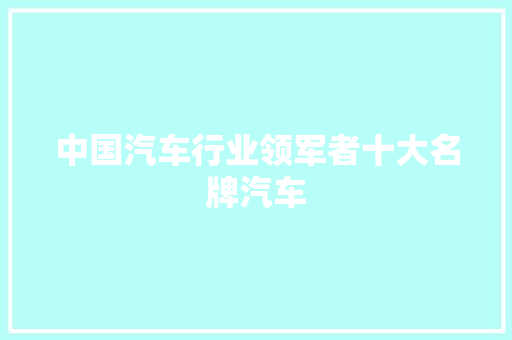 中国汽车行业领军者十大名牌汽车