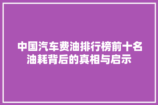 中国汽车费油排行榜前十名油耗背后的真相与启示