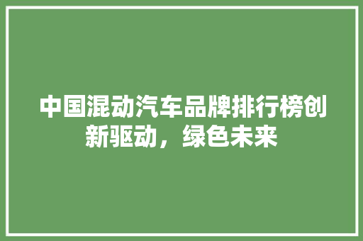 中国混动汽车品牌排行榜创新驱动，绿色未来