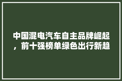 中国混电汽车自主品牌崛起，前十强榜单绿色出行新趋势